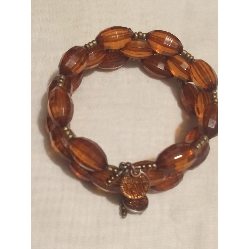 Rust Root Beer Colored Gold Tone Accents  Beaded Coil Bracelet Three Layers
